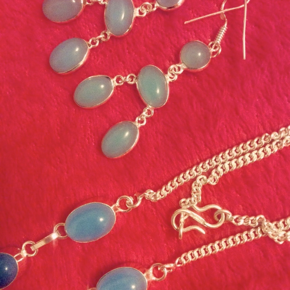 Blue Chalcedony earrings pierced sterling silver